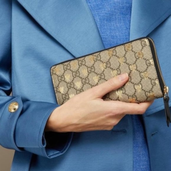 - Gucci Gg Supreme Bees Zip Around Wallet in Beige NWT - Picture 4 of 4